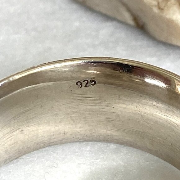 Sterling Silver 925 Embossed Brass Snake Turquoise Wide Spinner Band Ring 14.5 - Picture 8 of 16